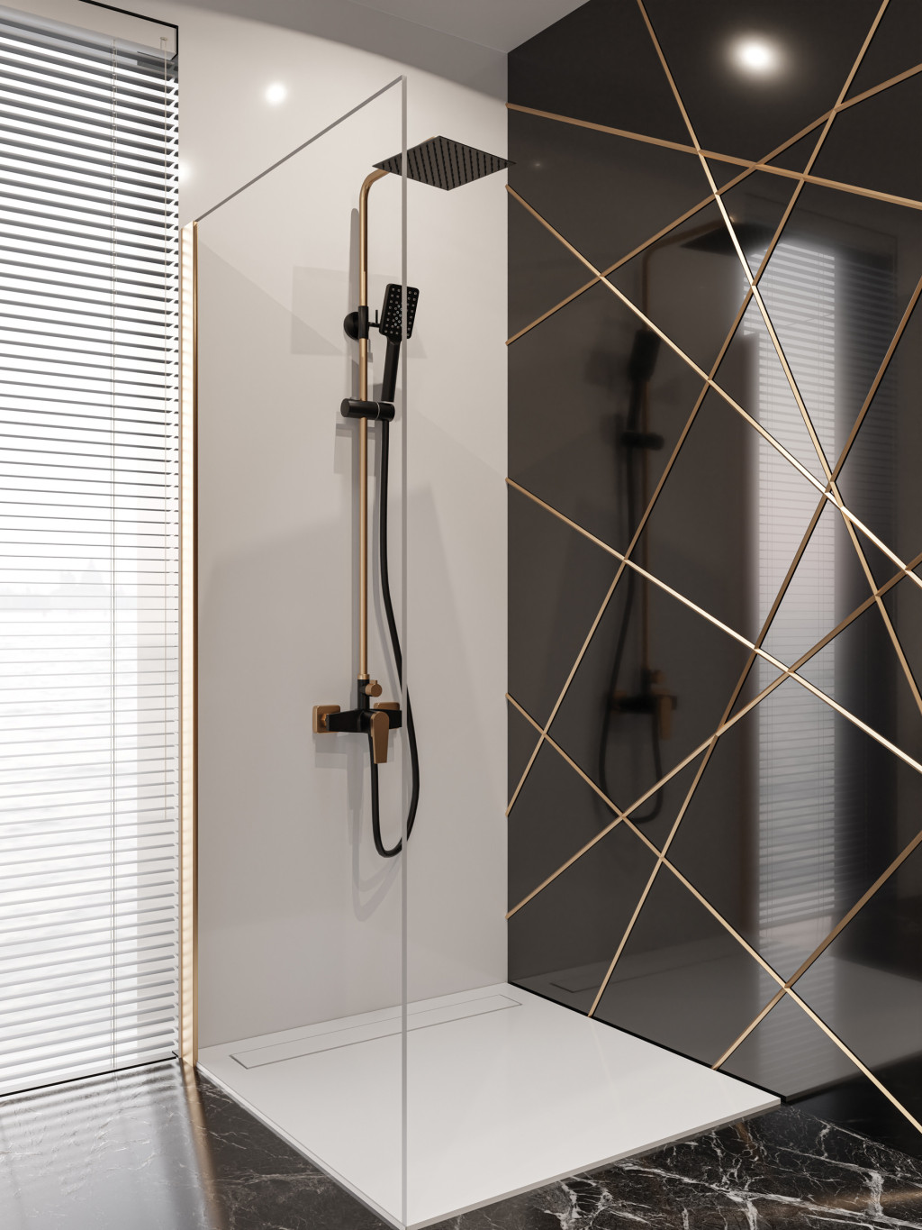Invena Midnight Trend zestaw prysznicowy ścienny z deszczownicą czarny mat/różowe złoto AU-35-D14