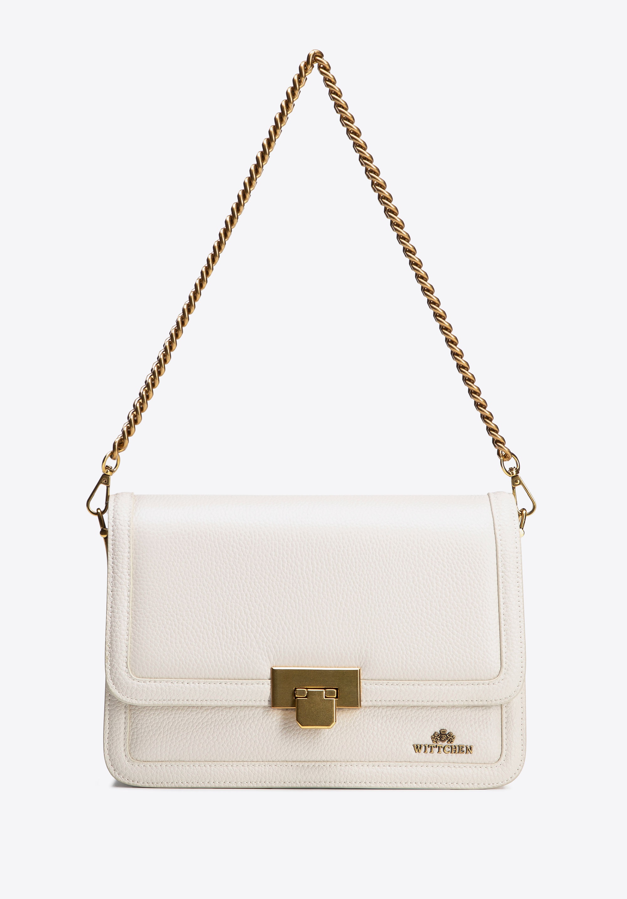 Skórzana torebka crossbody z łańcuszkiem kremowa