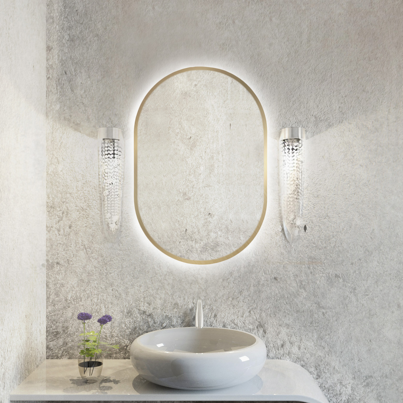 Baltica Design Tiny Border Pastille lustro 90x40 cm z oświetleniem LED złota barwa ciepła
