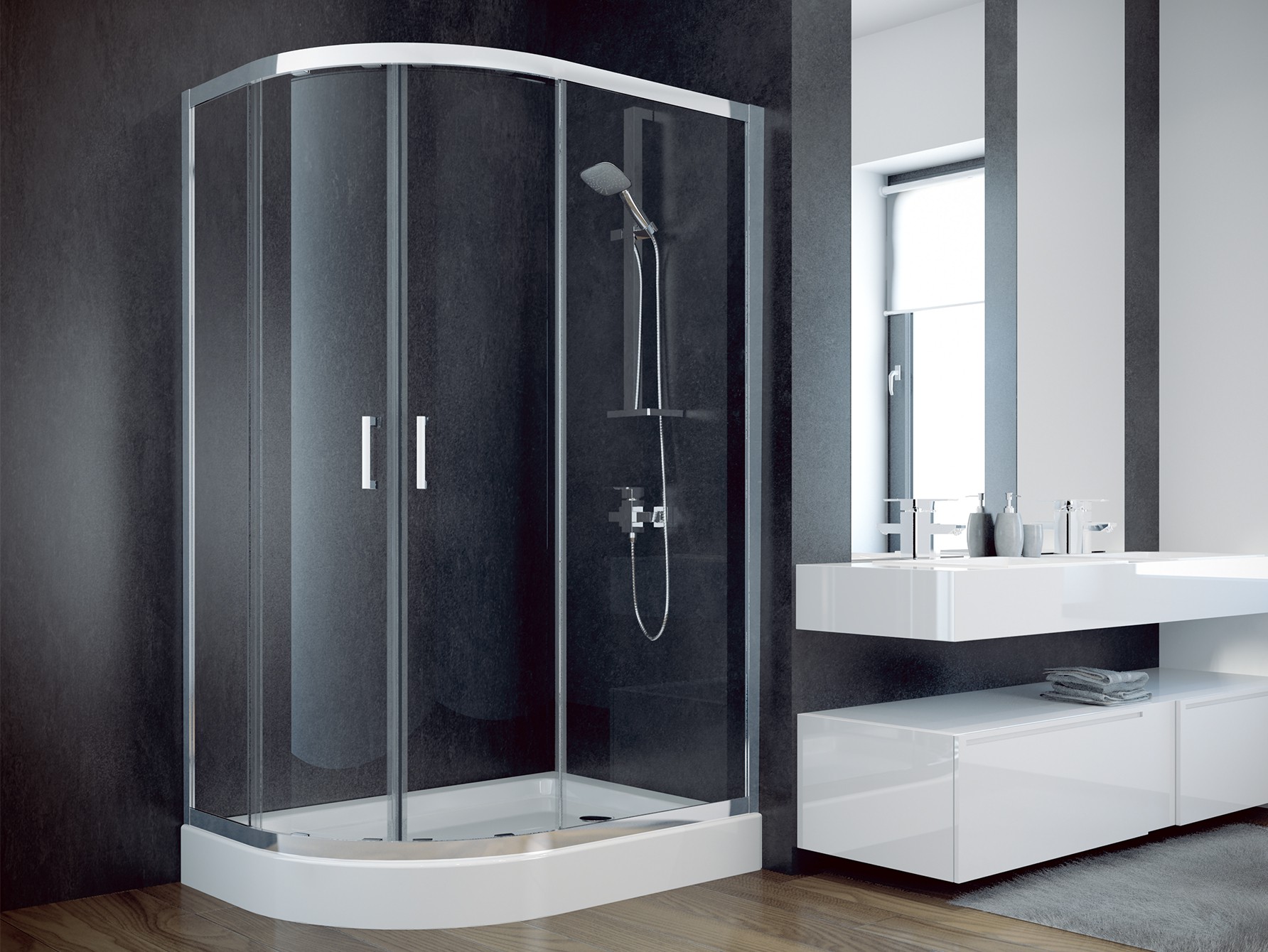 Besco Modern 190 kabina prysznicowa 120x90 cm półokrągła asymetryczna chrom połysk/szkło przezroczyste MA-129-190-C