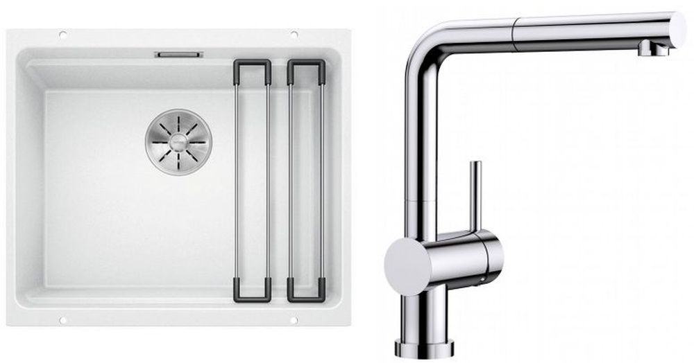 Zestaw Blanco Etagon 500-U zlewozmywak granitowy biały z baterią kuchenną Linus-S-F chrom (522231, 514023) - Wysyłka w 24h
