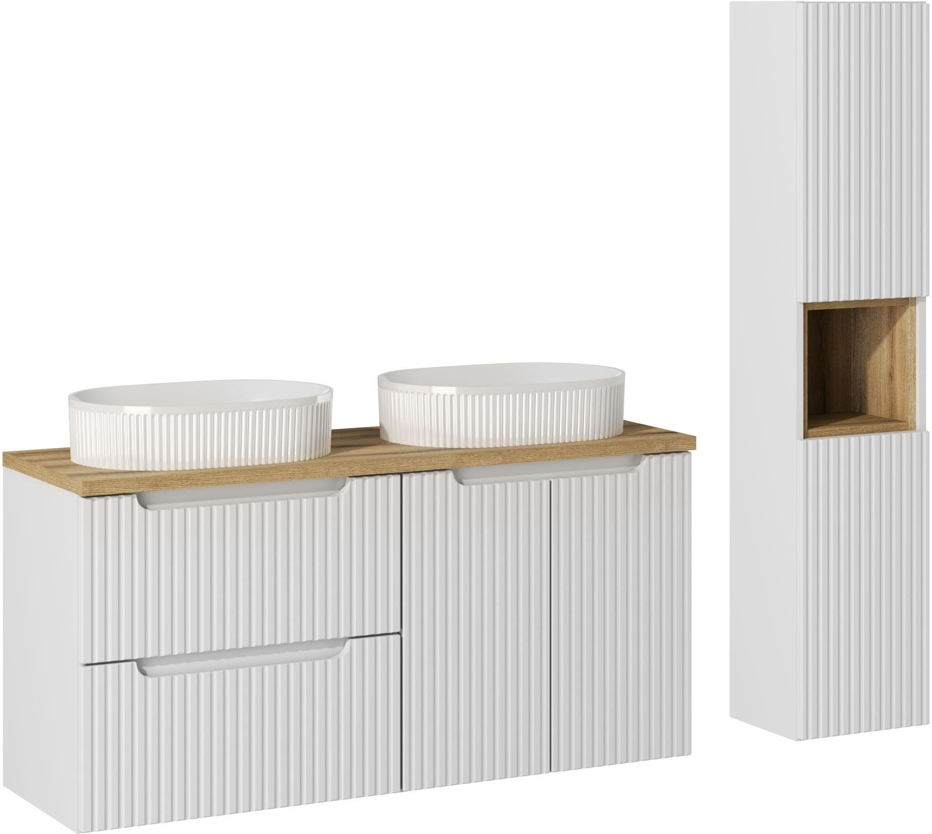 Darmowa Dostawa - Zestaw mebli łazienkowych 120x40x140 cm podumywalkowa wisząca biała-dąb Comad Nova White SETNOWBOAK120CMSUNBEYOND5WHHC