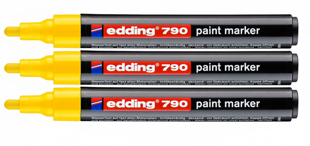 3x Marker olejowy edding, 790, okrągła, 2-3mm, żółty