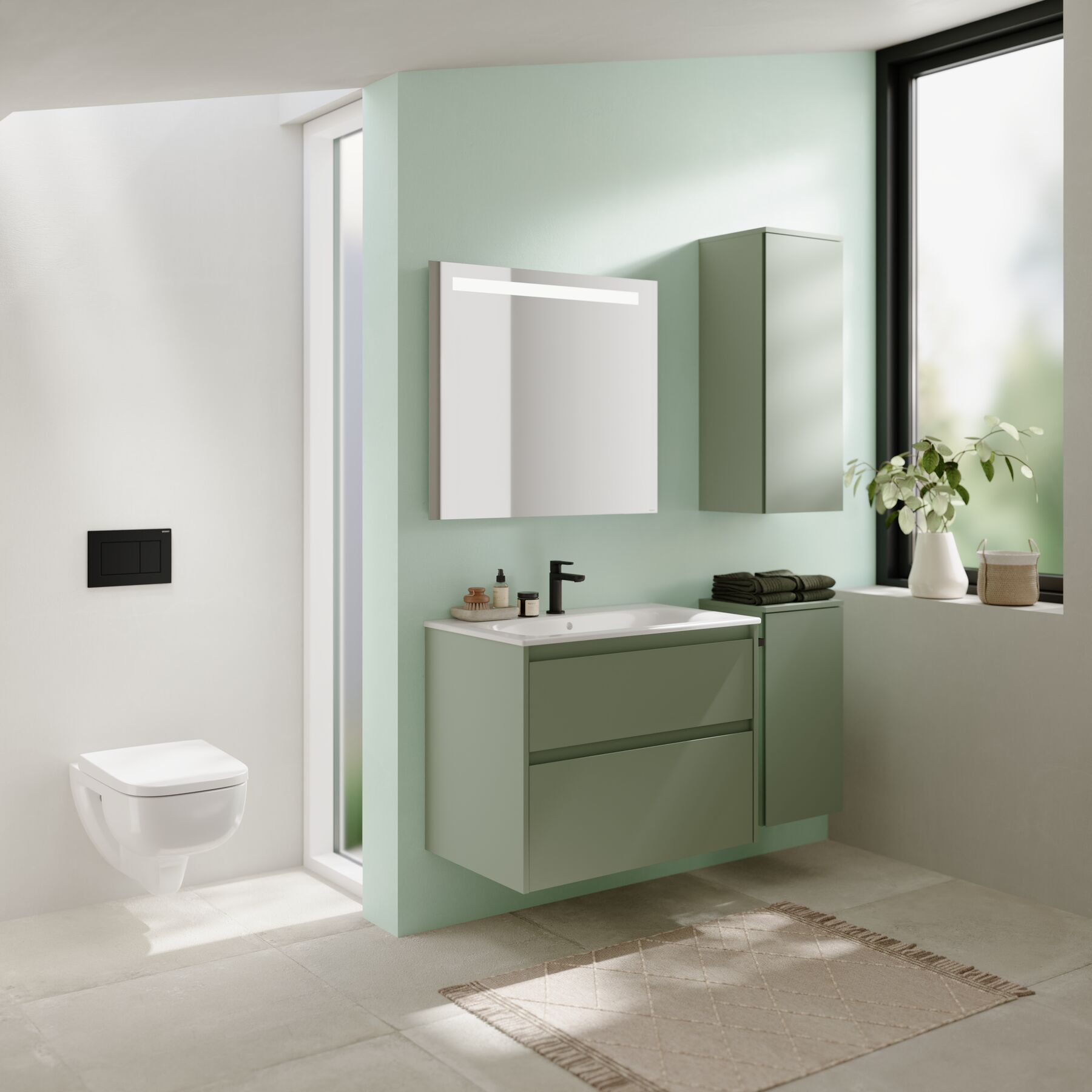 Geberit Selnova Square umywalka z szafką 55 cm szałwiowozielony mat 504.137.IK.1