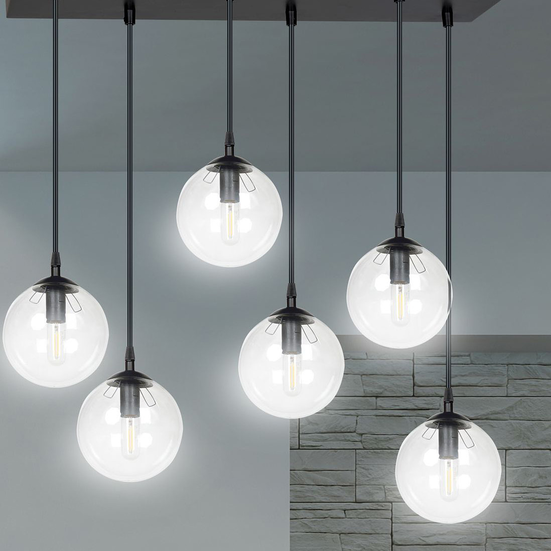 Emibig Cosmo lampa wisząca 6x10 W czarna-przezroczysta 711/6