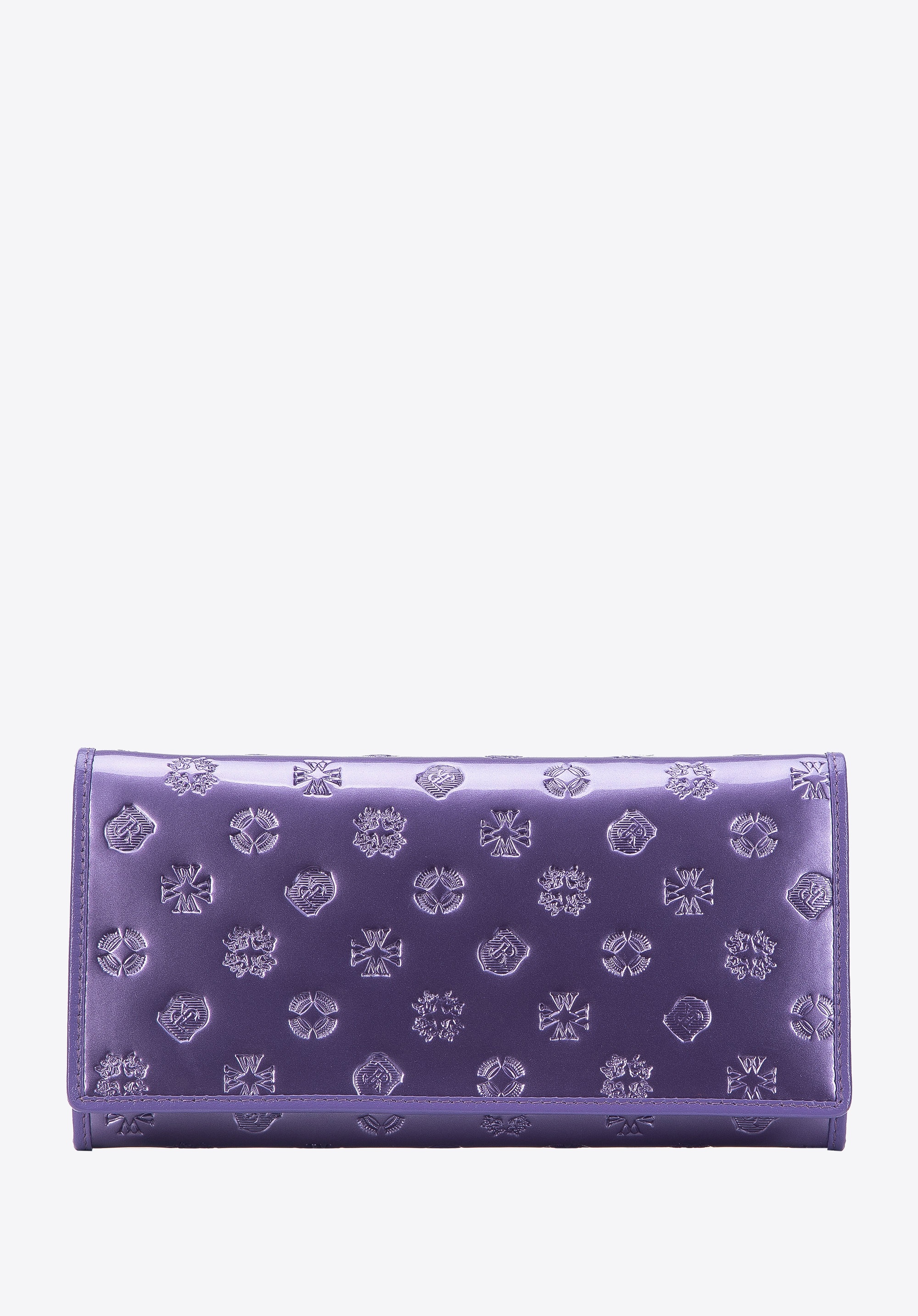 Damski portfel skórzany tłoczony w monogram fioletowy