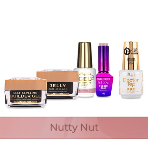 Molly Nails PRO MATCH SYSTEM 4+1 Nutty Nut 3 żele budujące + baza + Doctor Top 15g GRATIS