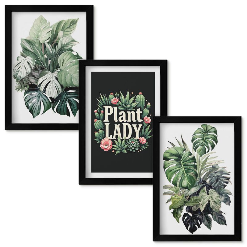 Obrazy Do Sypialni Wallfluent Rośliny tropikalne Plant Lady Czarna rama 20x30cm 3 szt.