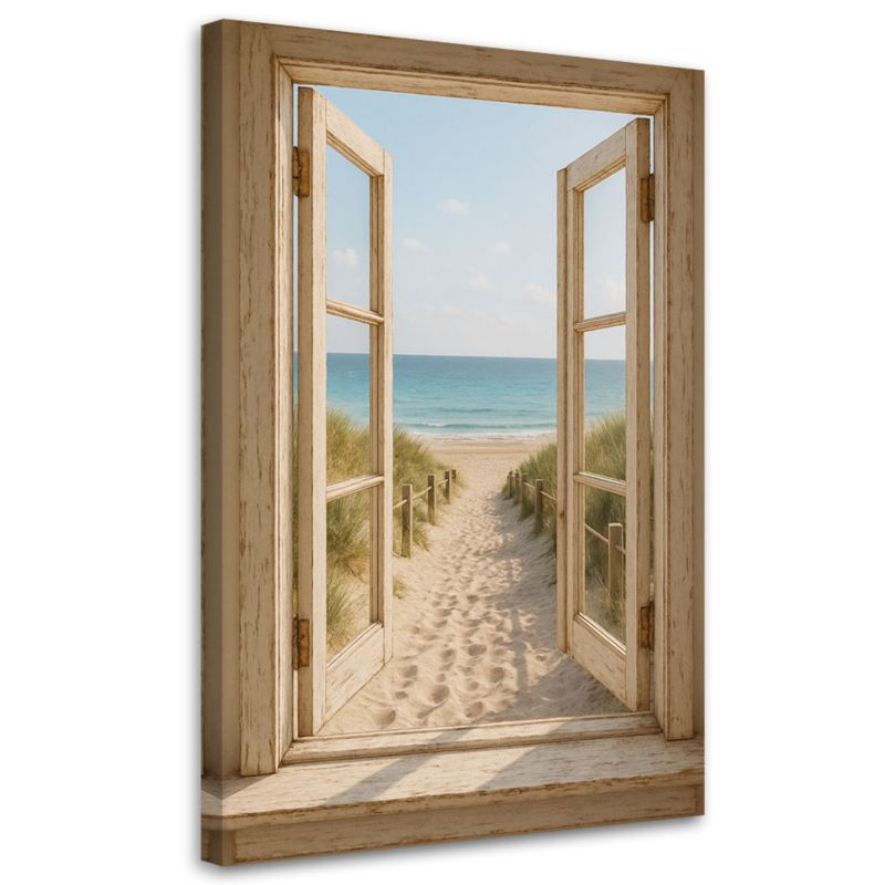 Obraz do salonu w stylu Shabby Chic Feeby Widok z okna na plażę 60x90cm 1szt