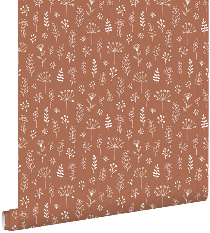 Tapeta ESTAhome kwiatowy wzór terakotaIbiałym 53 cm x 10.05 m - 1 rol.