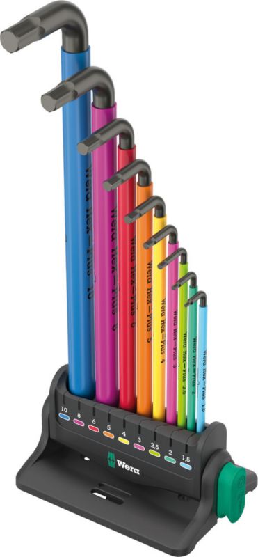 Zestaw kluczy trzpieniowych Wera 950/9 Hex-Plus Multicolour 3, metrycznych, BlackLaser, 10 części, 05133165001 Wera, 1szt.