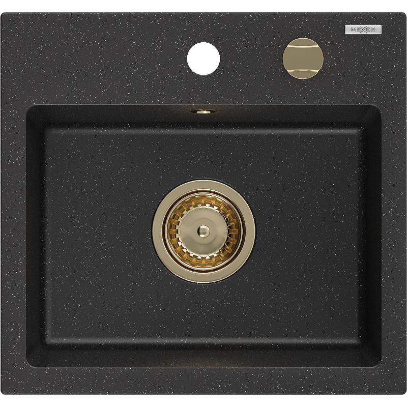 Zlewozmywak wpuszczany Mexen Milo 1-komorowy czarny/złoty metalik 435x410 mm - 6505441000-75 1 szt.