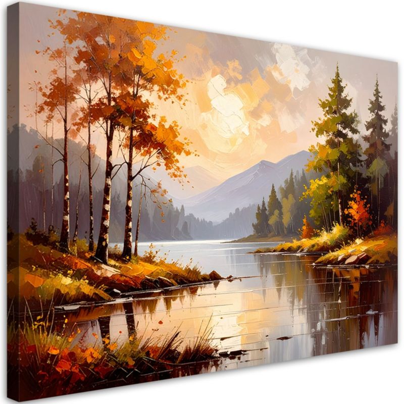 Obraz nowoczesny do salonu sypialni Feeby Rzeka Drzewa Krajobraz górski 90x60cm 1szt
