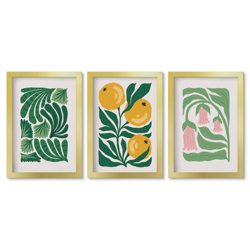 Zestaw 3 obrazów w złotych ramach Tulup 20x30 cm Minimalistyczne wzory roślinne Tryptyk 1 kpl