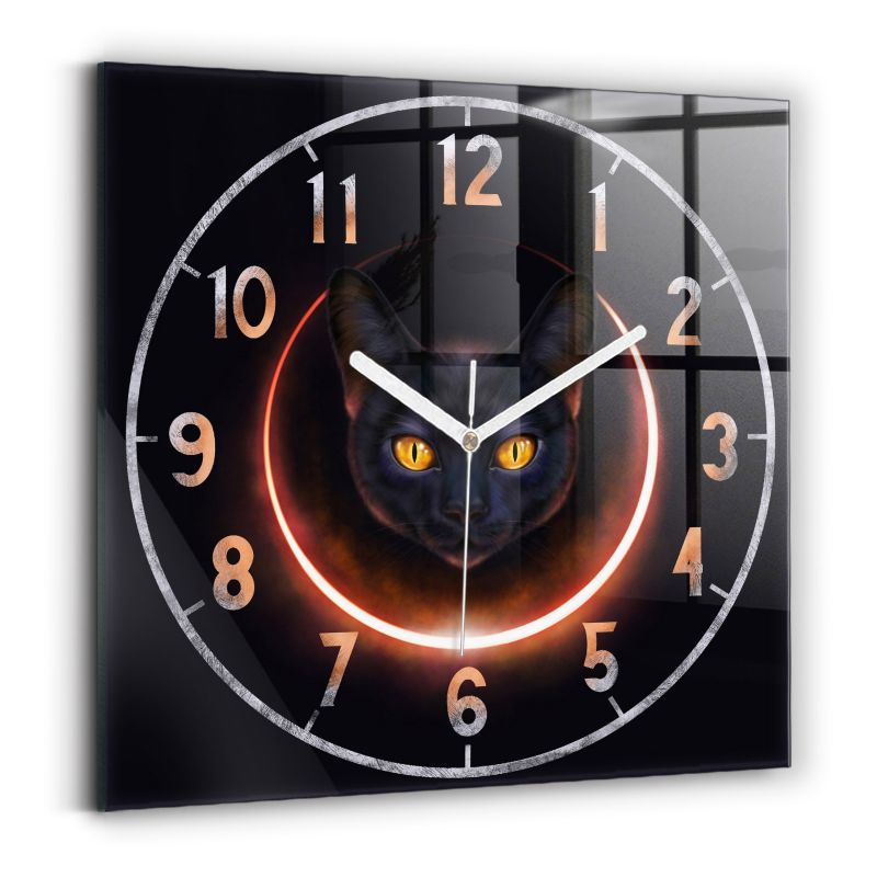 Zegar szklany białe wskazówki Wallfluent 30x30 cm Magiczny kot 1 szt.