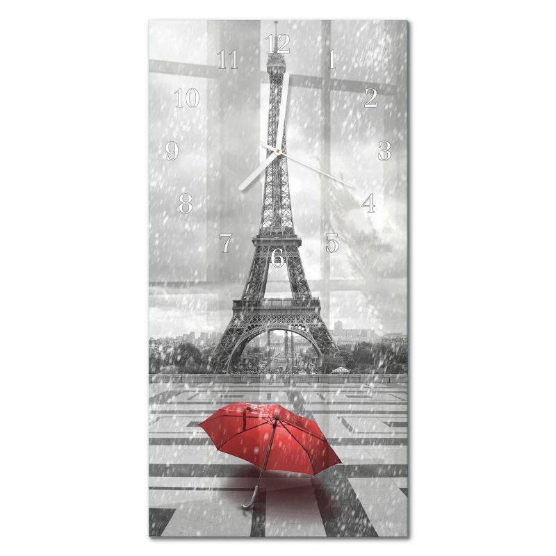 Designerski Zegar Ścienny Tulup 30x60 cm z Białymi Wskazówkami Wieża Eiffla 1 szt.