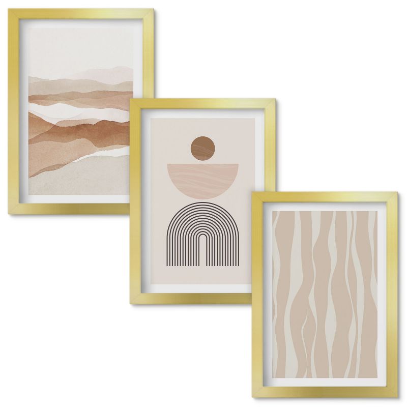 Obrazy Do Sypialni Wallfluent Abstrakcyjny pejzaż natura geometria Złota rama 20x30cm 3 szt.