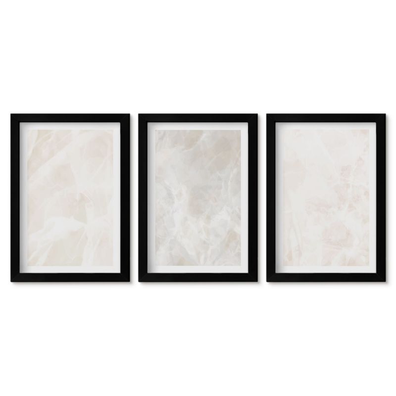 Seria obrazów 3 sztuki Tulup 20x30 cm Struktura eleganckiego marmuru Obrazy nad biurko zestaw czarna rama 1 kpl