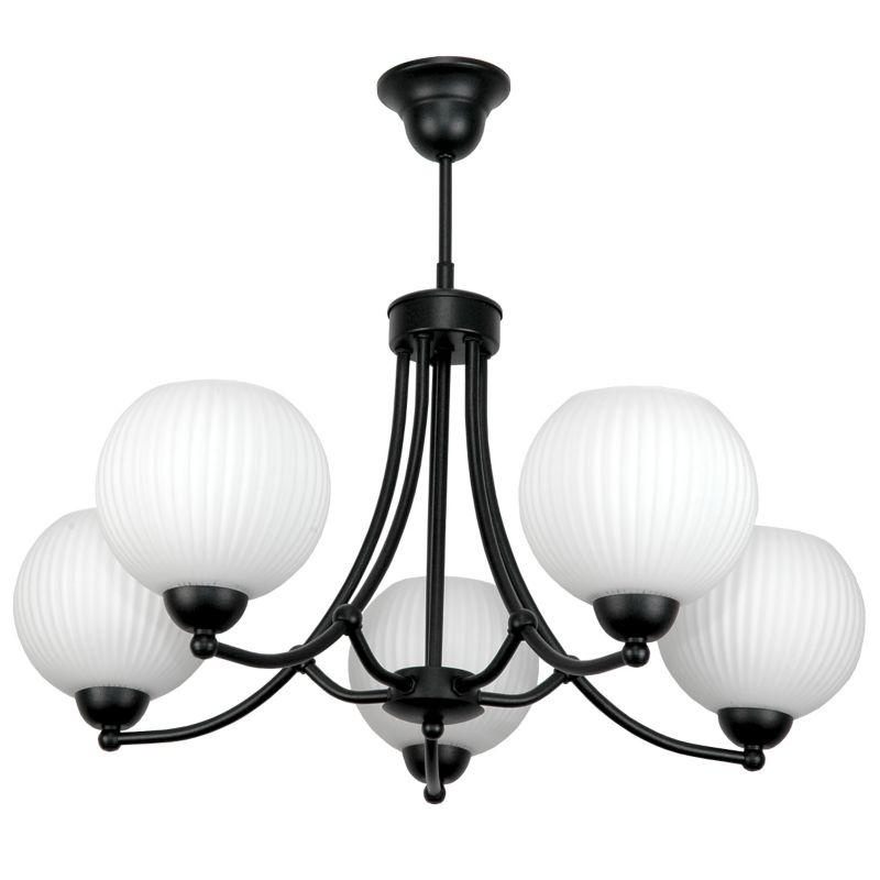 Lampa sufitowa wisząca żyrandol EDYLIT 5xE27 czarna białe klosze loft 15-390 BODO 1 szt.