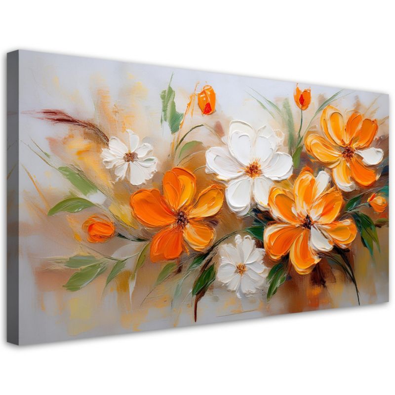 Obraz na płótnie Feeby Biało Pomarańczowe Polne Kwiaty 120x60cm 1szt