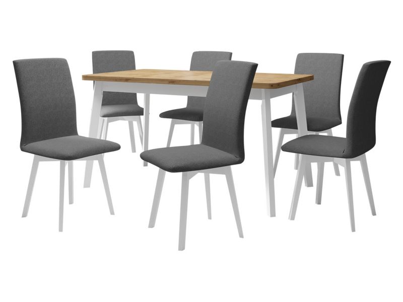 Zestaw DR24 MIRJAN 24 Stół rozkładany Oslo VI 80x140/180 + 6 krzeseł Luna 2 dąb artisan + biały + ciemnoszara tapicerka 1 kpl.