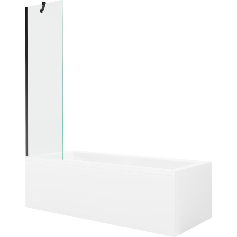 Wanna prostokątna Mexen Cubik 170 x 70 cm z obudową i parawanem 1-skrzydłowym 50 cm transparent czarny 1 kpl.