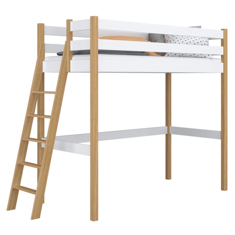 Drewniane łóżko N-WOOD na antresoli N02 biało dębowy 80x180 1szt.