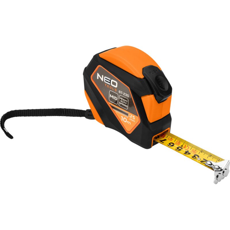 Miara zwijana NEO TOOLS stalowa 10 m x 25 mm, auto blokada, przycisk stop, magnes 1 szt