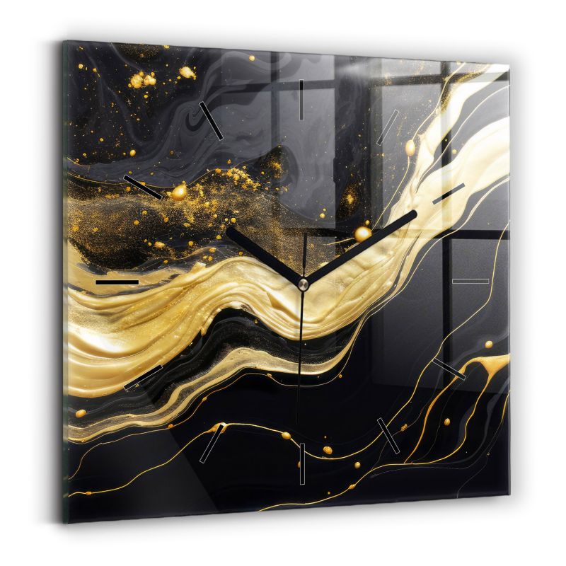 Zegar szklany czarne wskazówki Wallfluent 30x30 cm Złoty marmur 1 szt.