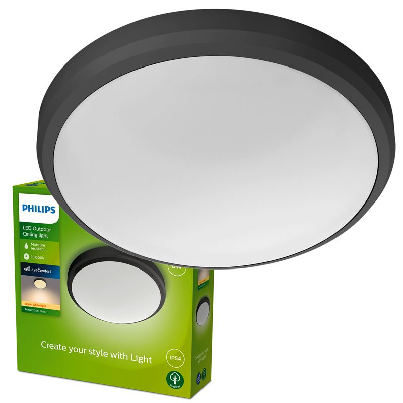 Lampa Ogrodowa Doris Philips Plafon LED 6W 600lm 2700K IP54 Wodoodporna Czarna 1 szt.