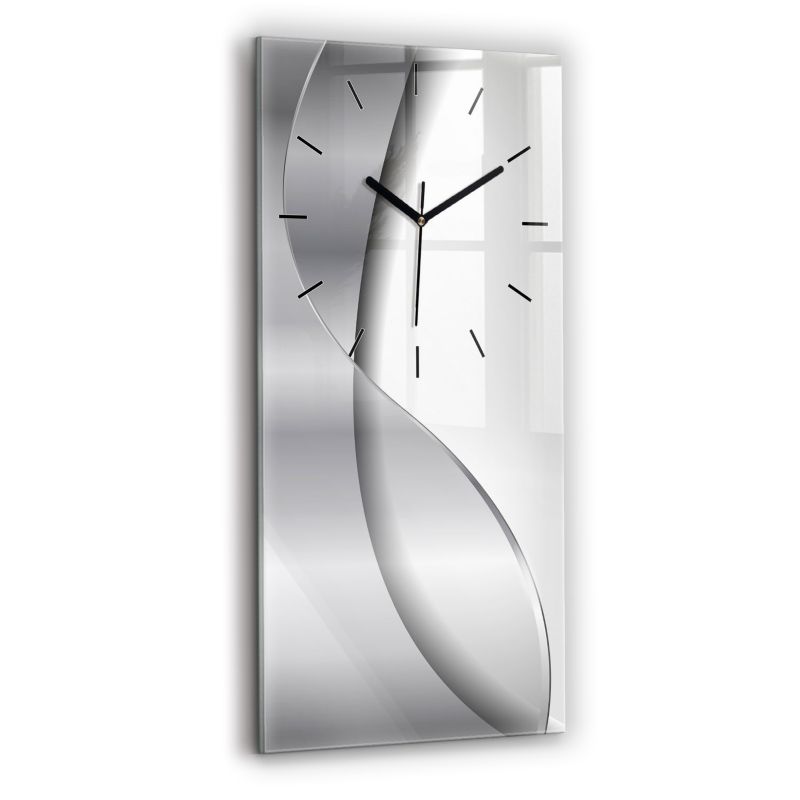 Zegar szklany czarne wskazówki Wallfluent 30x60 cm Srebrna abstrakcja 1 szt.