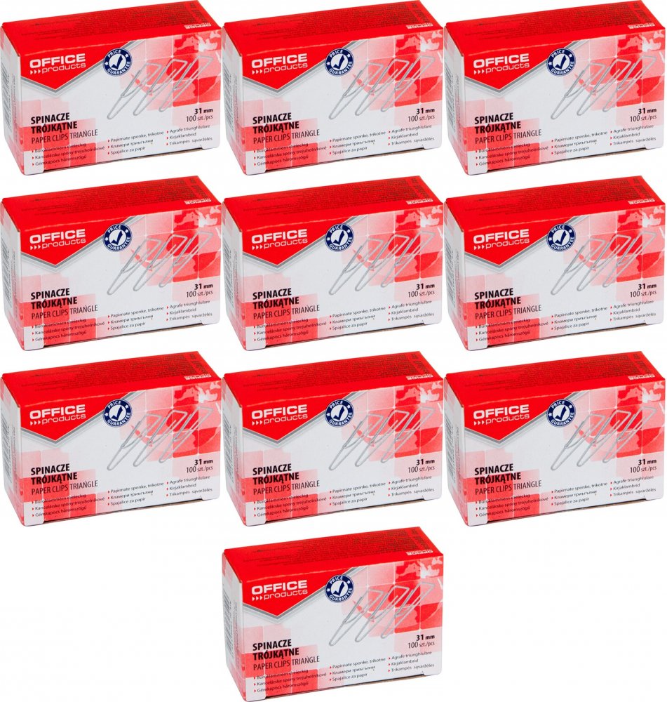 10x Spinacz Office Products, trójkątny, 31mm, 100 sztuk, srebrny