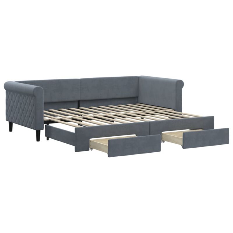 Sofa rozkładana WaszeMeble 90x200 cm Ciemnoszary aksamit z szufladami WM-3197820 1 szt.