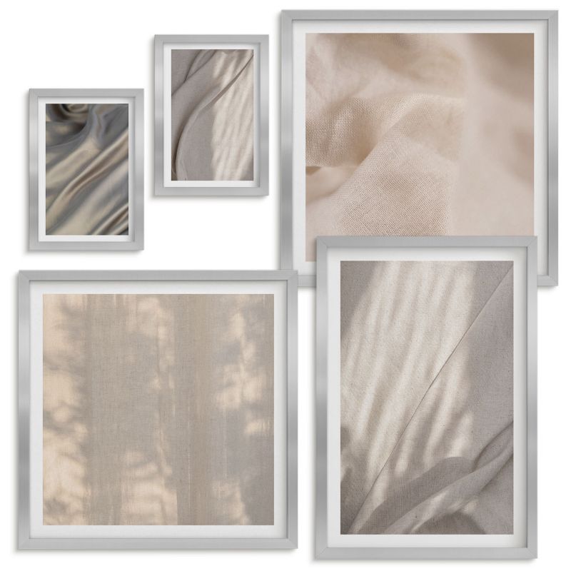 Zestaw obrazów Wallfluent Naturalne tkaniny boho zbliżenia Srebrna rama 5 szt.