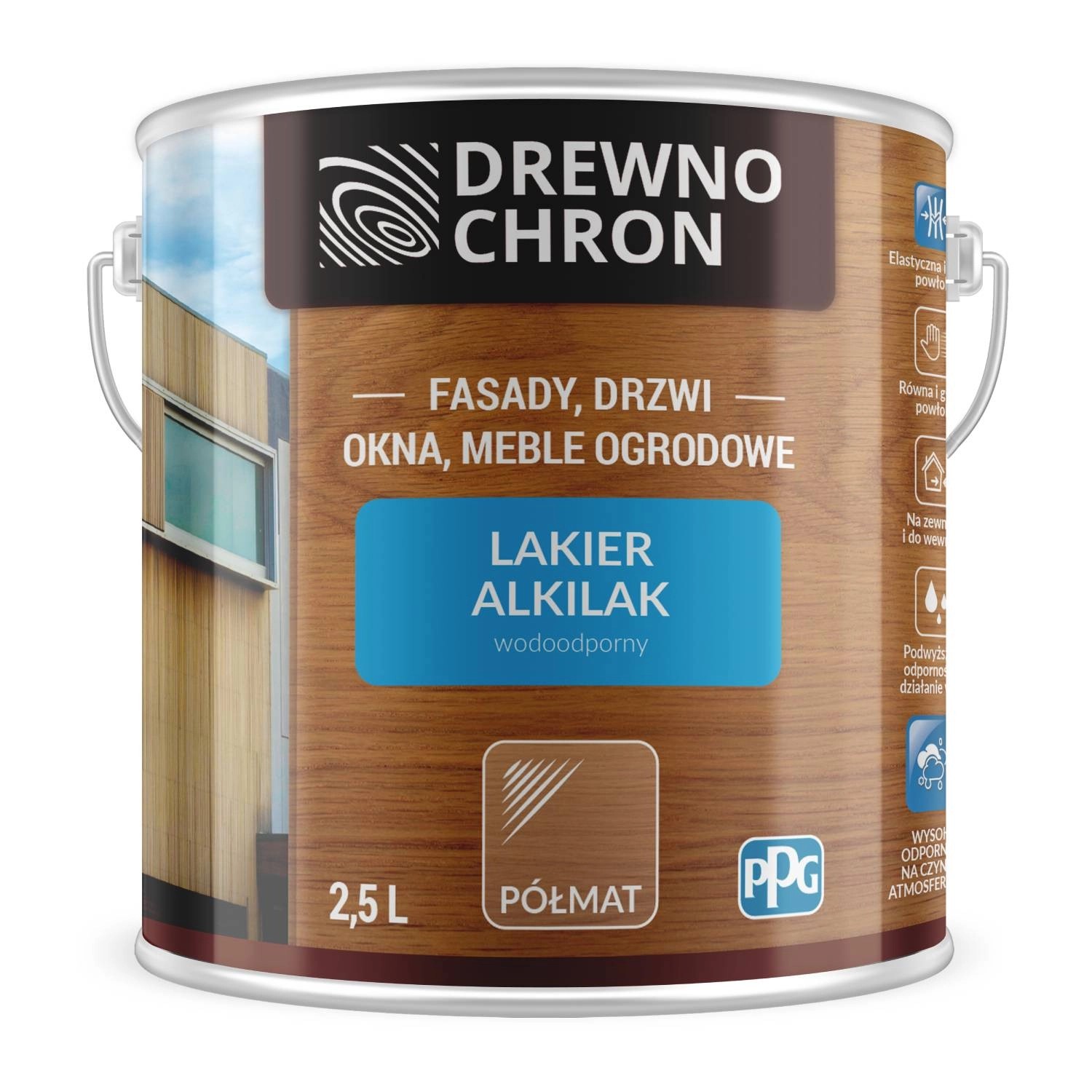 Drewnochron Lakier wodoodporny Alkilak bezbarwny półmat 2,5L