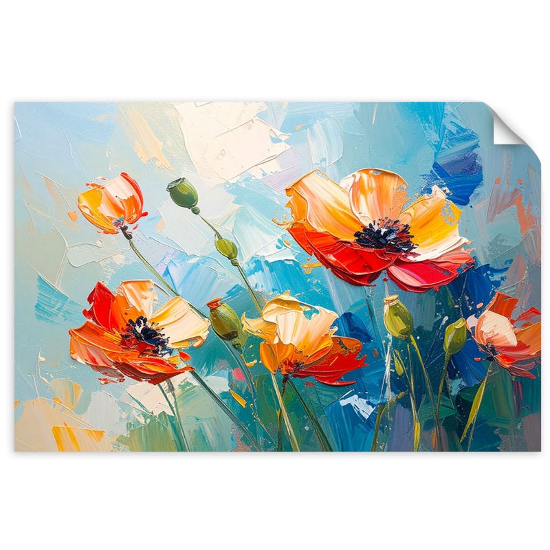 Plakaty samoprzylepne do salonu sypialni Feeby Czerwone Maki Kwiaty imitacja farby olejnej 45x30cm 1szt