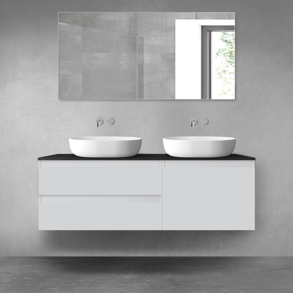 Darmowa Dostawa - Zestaw mebli łazienkowych 140x46.4x48.6 cm podumywalkowa wisząca czarna-szara Oltens Vernal 68295700