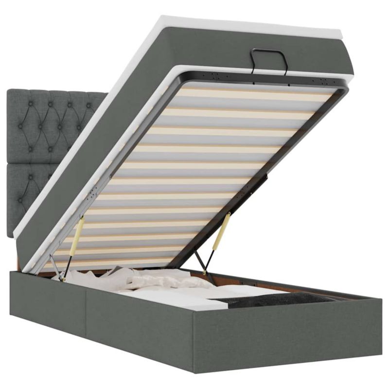 Łóżko otomana WaszeMeble z materacem 100x200 cm Ciemnoszary tkanina z LED ze schowkiem WM-3314066 1 szt.