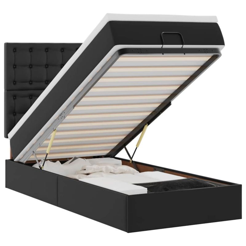 Łóżko otomana WaszeMeble z materacem 100x200 cm Czarny ekoskóra z LED ze schowkiem WM-3313835 1 szt.