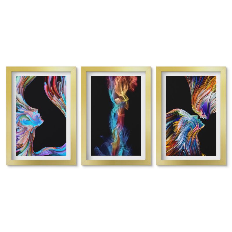 Zestaw 3 obrazów w złotych ramach Tulup 20x30 cm Kolorowe twarze abstrakcje Galeria ścienna 1 kpl