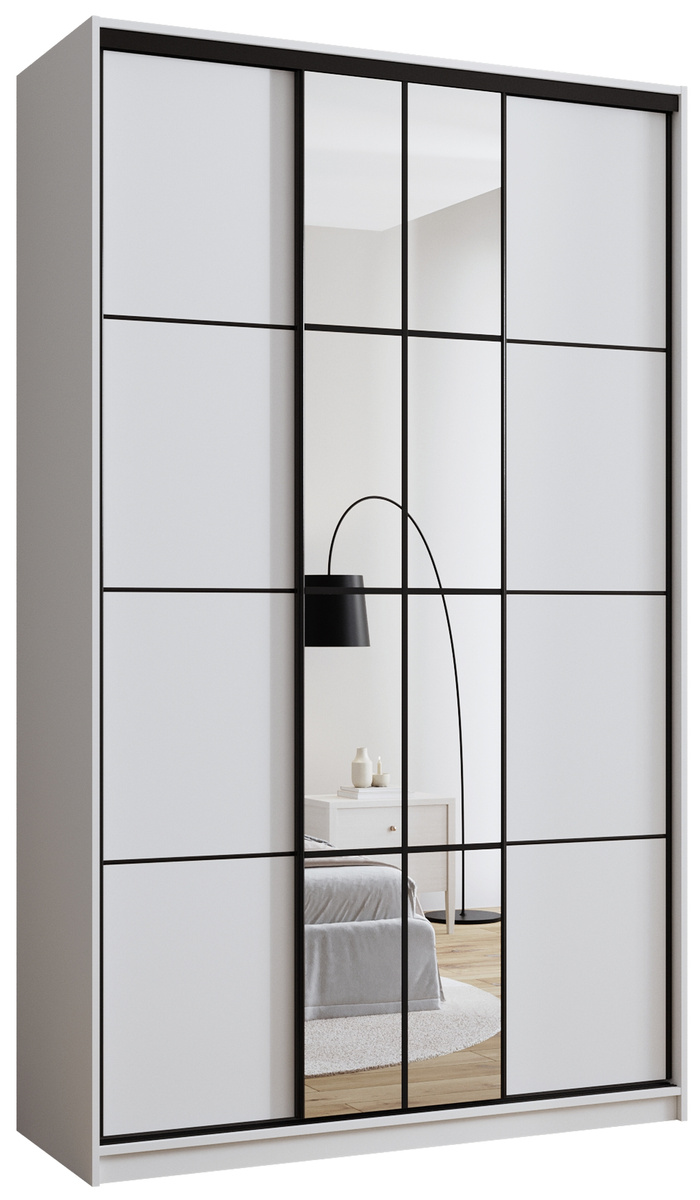Biała szafa przesuwna z lustrem i drążkami 150 cm EDGE MAX