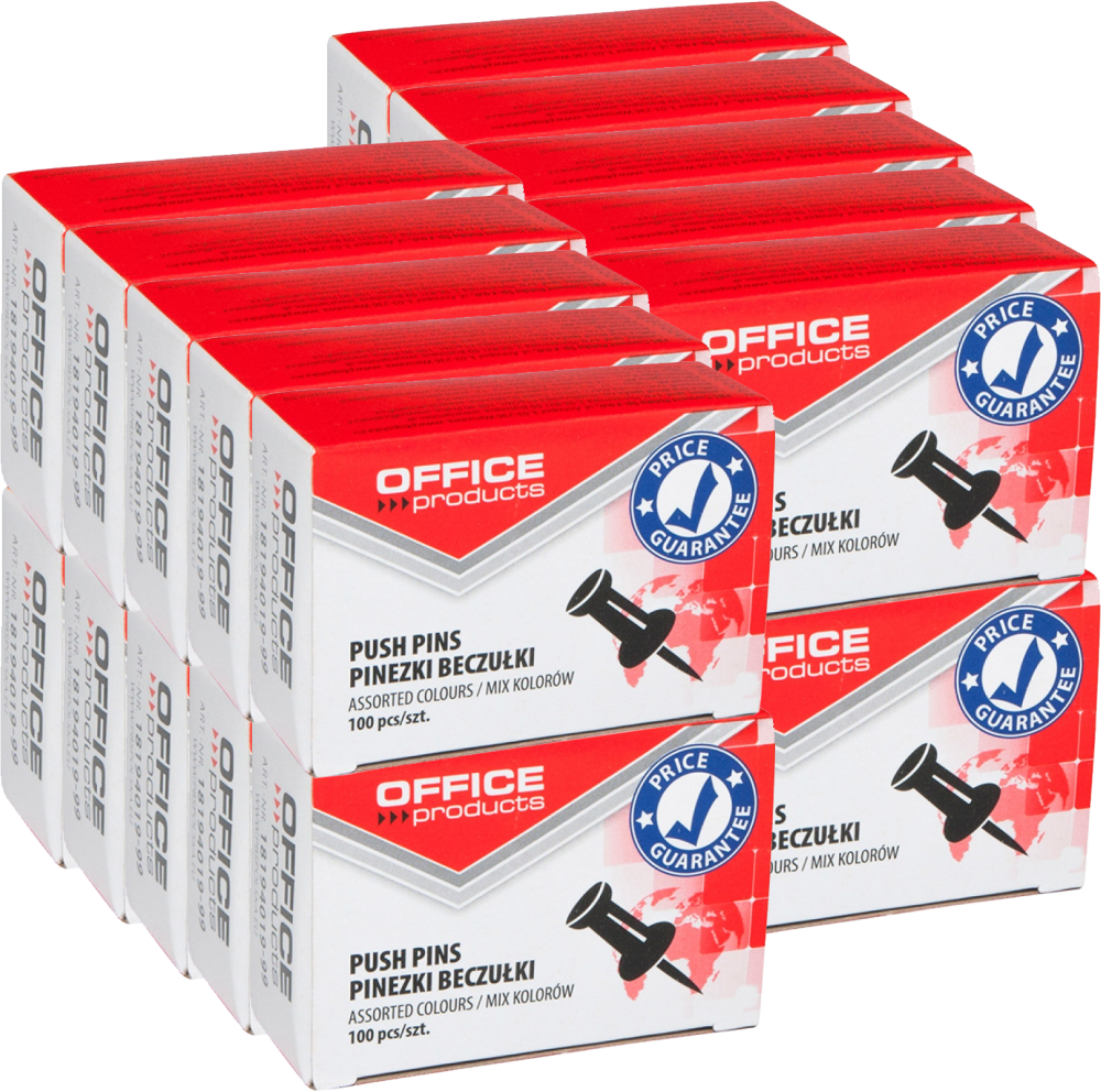 20x Pinezki beczułki Office Products, 100 sztuk, mix kolorów