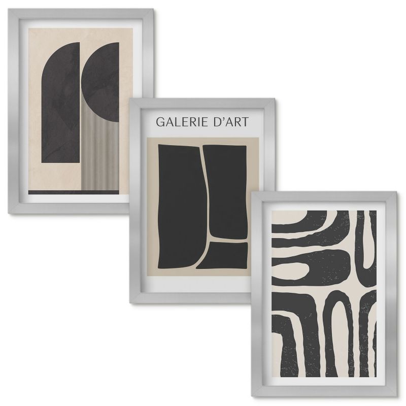 Set Obrazów w Ramie Wallfluent Abstrakcyjne minimalistyczne postery Srebrna rama 20x30cm 3 szt.