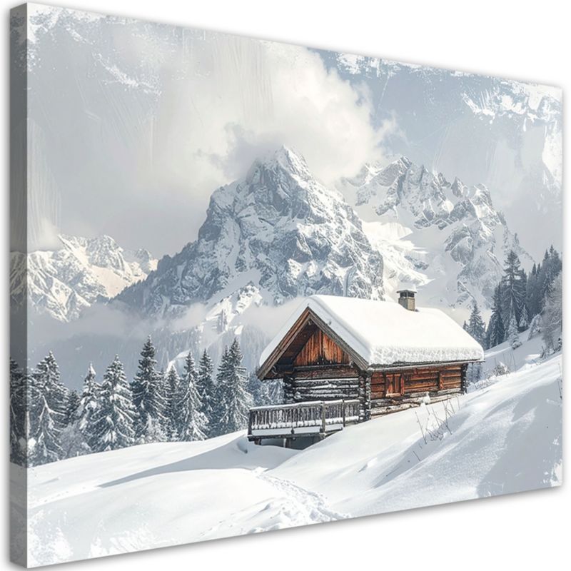 Obraz do salonu jadalni biura Feeby Pejzaż zimowy góry domek natura 120x80cm 1szt