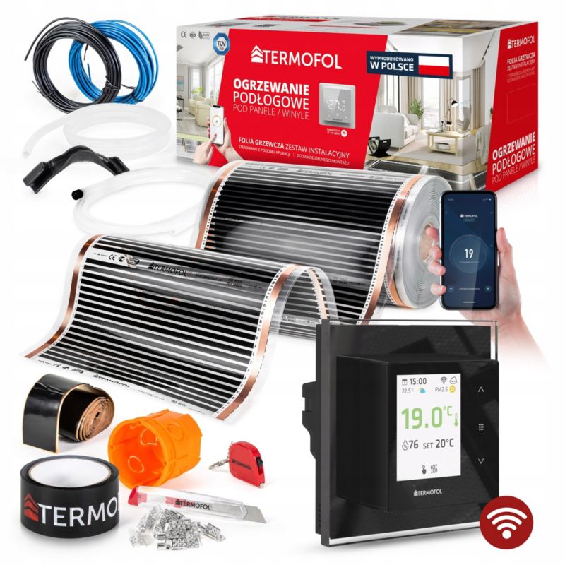 ZESTAW Folia Grzewcza TERMOFOL PODCZERWIEN MOC 140W 50cm pow. 1.5m² H7 BLACK + WiFi 1kpl
