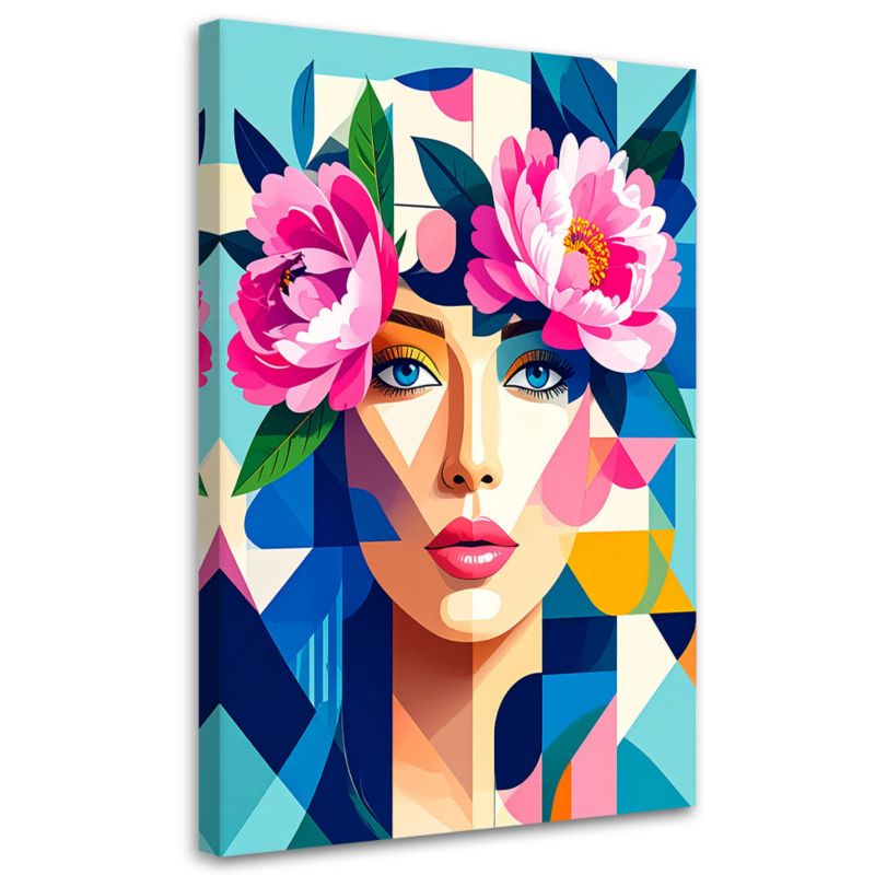 Obraz do salonu sypialni Feeby Kobieta z kwiatami w stylu Bauhaus 70x100cm 1szt