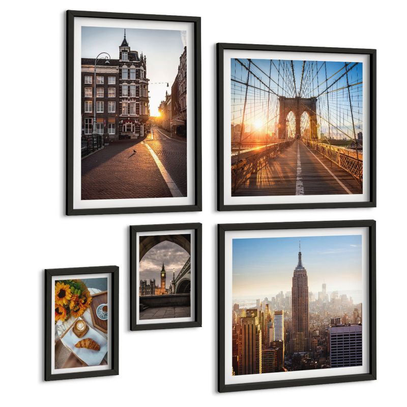 Pięcioczęściowy Zestaw Obrazów ArtPrintCave (2x50x50+2x20x30+40x60cm) Czarna rama Weneckie uliczki woda architektura 1 kpl.