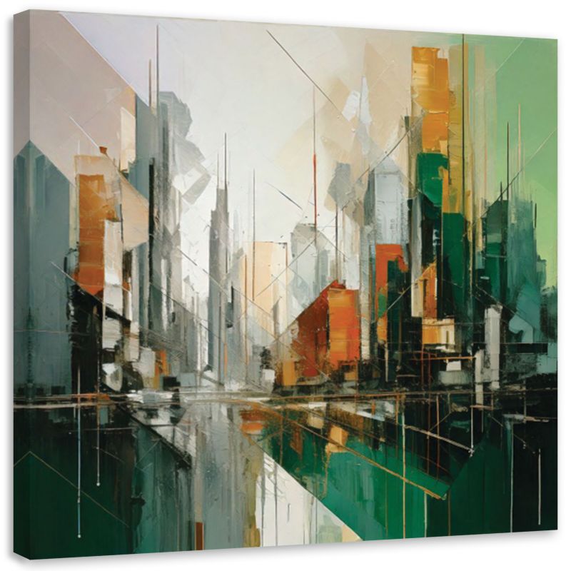Obraz do sypialni Feeby Miasto Abstrakcja Geometryczna Zielony 30x30cm 1szt