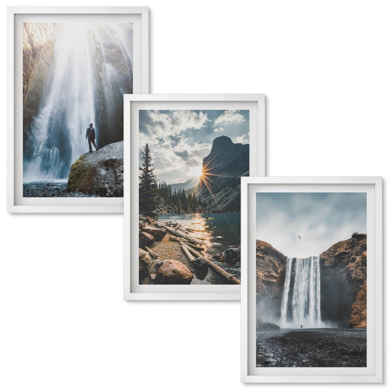 Obrazy do Salonu Wallfluent Wodospady góry krajobrazy natury Biała rama 40x60 cm 3 szt.