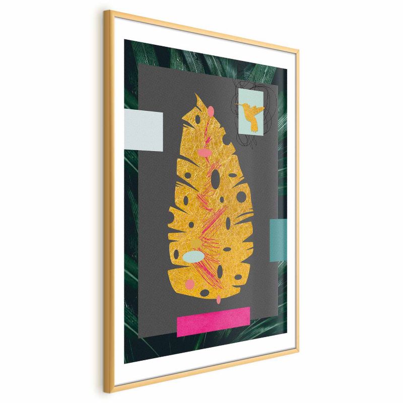 Plakat Artgeist złotą liść 21x30 cm z ramą złotą z marginesem 1 szt